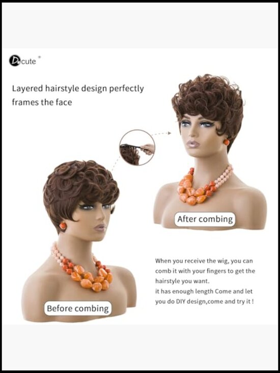 Short Pixie Wig with Bangs Layered Curly Synthetic Haircut Heat Resistant main image 6